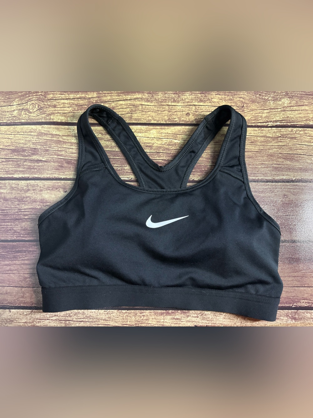 Nike Black Racerback Swim Sports Bra with White Swoosh